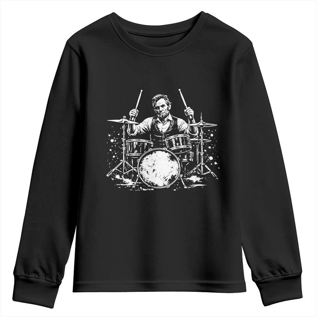 Vintage Abraham Lincoln Playing Drums Graphic Youth Sweatshirt Abe Musician Patriotic Rockstar Drummer President