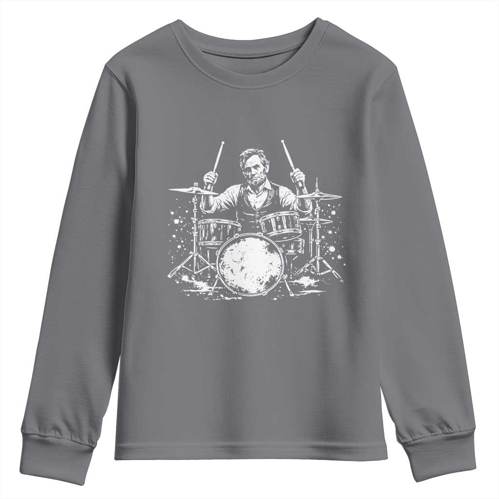 Vintage Abraham Lincoln Playing Drums Graphic Youth Sweatshirt Abe Musician Patriotic Rockstar Drummer President
