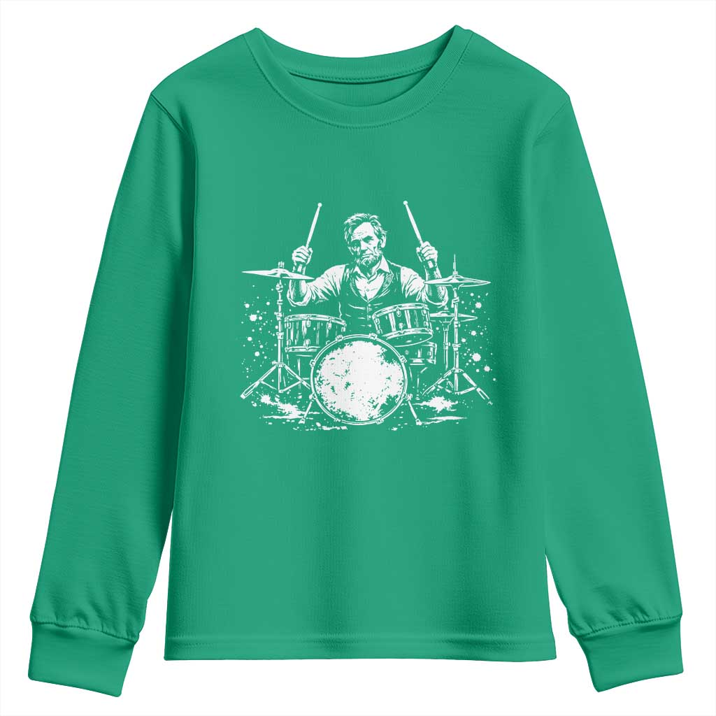 Vintage Abraham Lincoln Playing Drums Graphic Youth Sweatshirt Abe Musician Patriotic Rockstar Drummer President