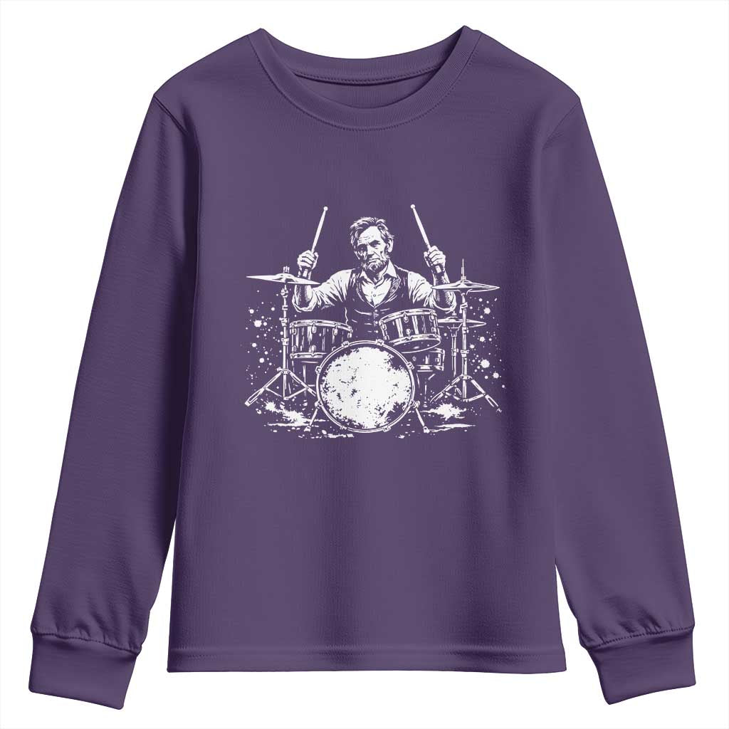 Vintage Abraham Lincoln Playing Drums Graphic Youth Sweatshirt Abe Musician Patriotic Rockstar Drummer President