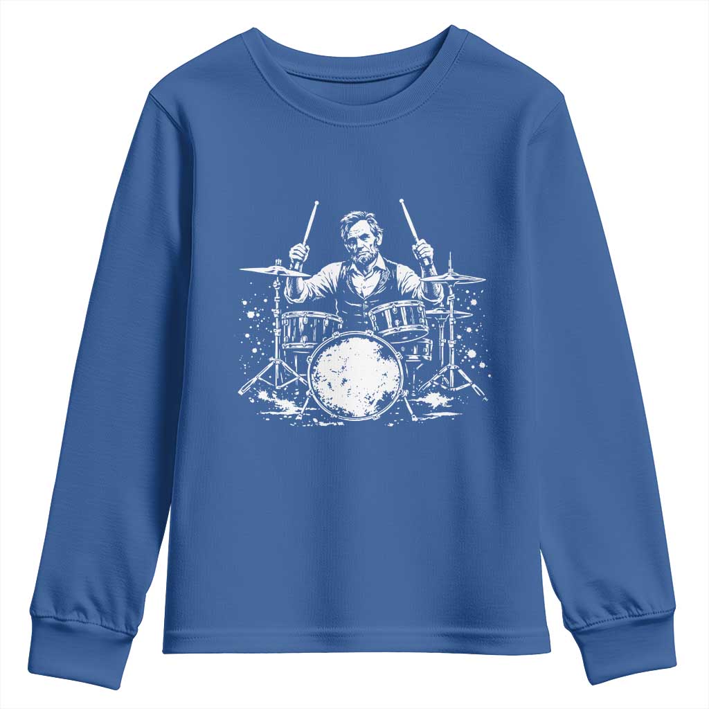 Vintage Abraham Lincoln Playing Drums Graphic Youth Sweatshirt Abe Musician Patriotic Rockstar Drummer President