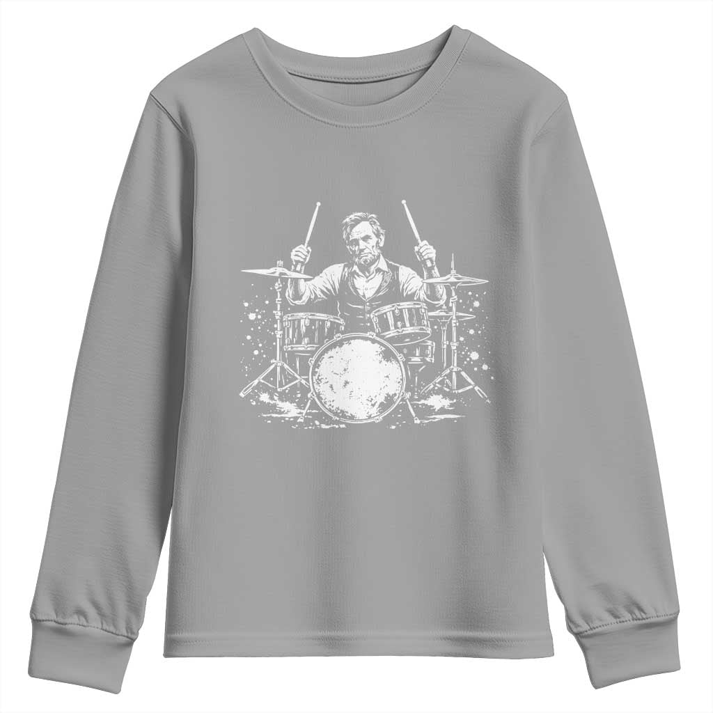 Vintage Abraham Lincoln Playing Drums Graphic Youth Sweatshirt Abe Musician Patriotic Rockstar Drummer President