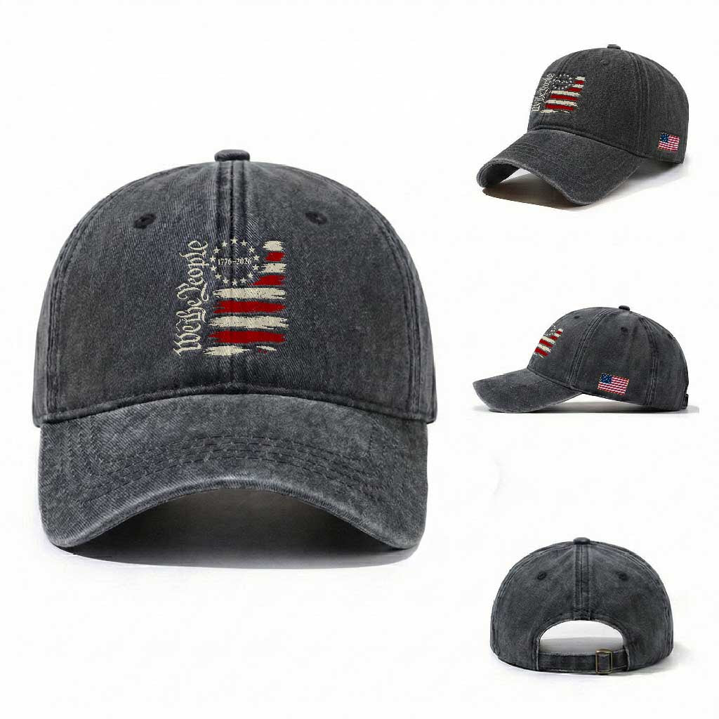250 Years of Liberty 1776-2026 We The People Washed Cotton Baseball Cap Distressed American Flag Patriotic Semiquincentennial 250th Anniversary