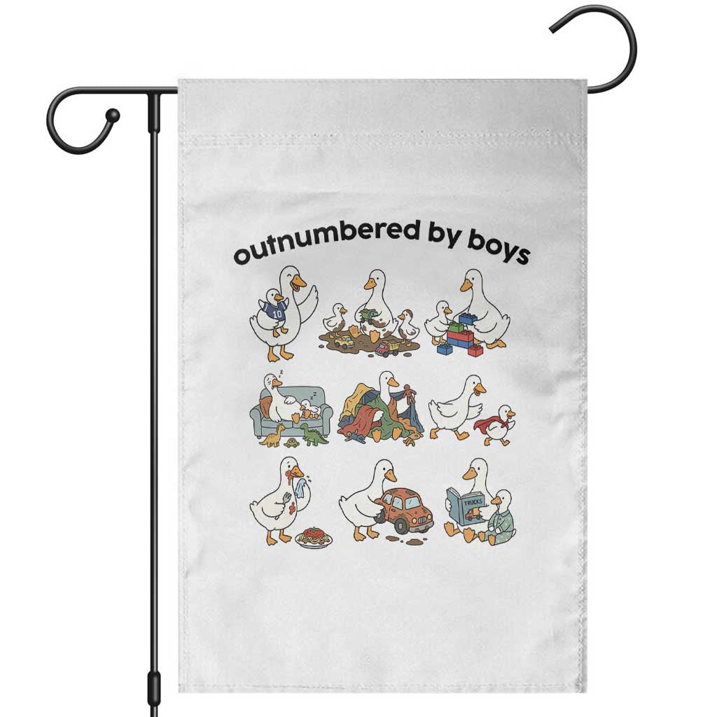 Outnumbered By Boys Funny Goose Mom Life Garden Flag Chaos Coordinator Motherhood Mothers Day Gag Gift