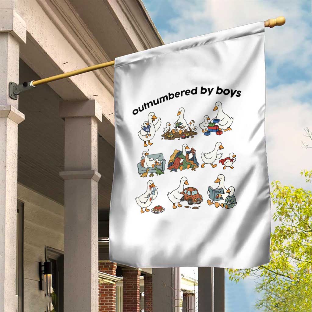Outnumbered By Boys Funny Goose Mom Life Garden Flag Chaos Coordinator Motherhood Mothers Day Gag Gift