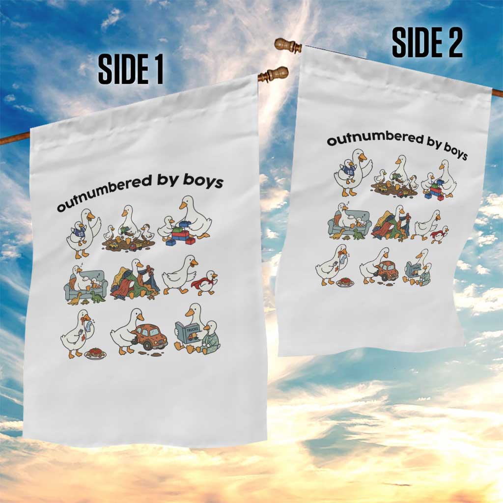 Outnumbered By Boys Funny Goose Mom Life Garden Flag Chaos Coordinator Motherhood Mothers Day Gag Gift