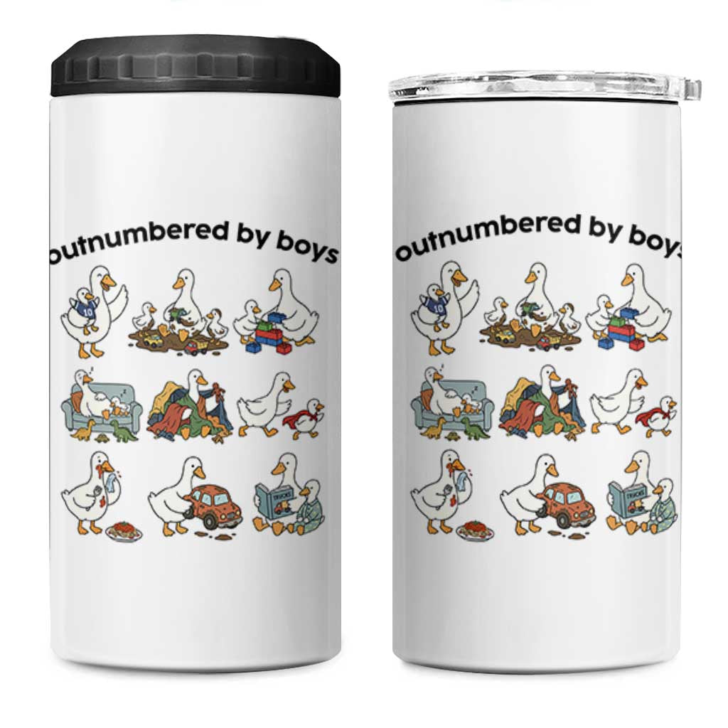 Outnumbered By Boys Funny Goose Mom Life 4 in 1 Can Cooler Tumbler Chaos Coordinator Motherhood Mothers Day Gag Gift