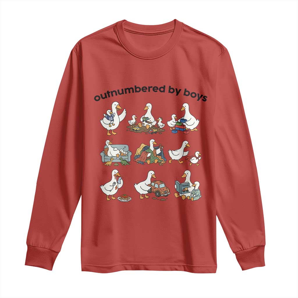 Outnumbered By Boys Funny Goose Mom Life Long Sleeve Shirt Chaos Coordinator Motherhood Mothers Day Gag Gift