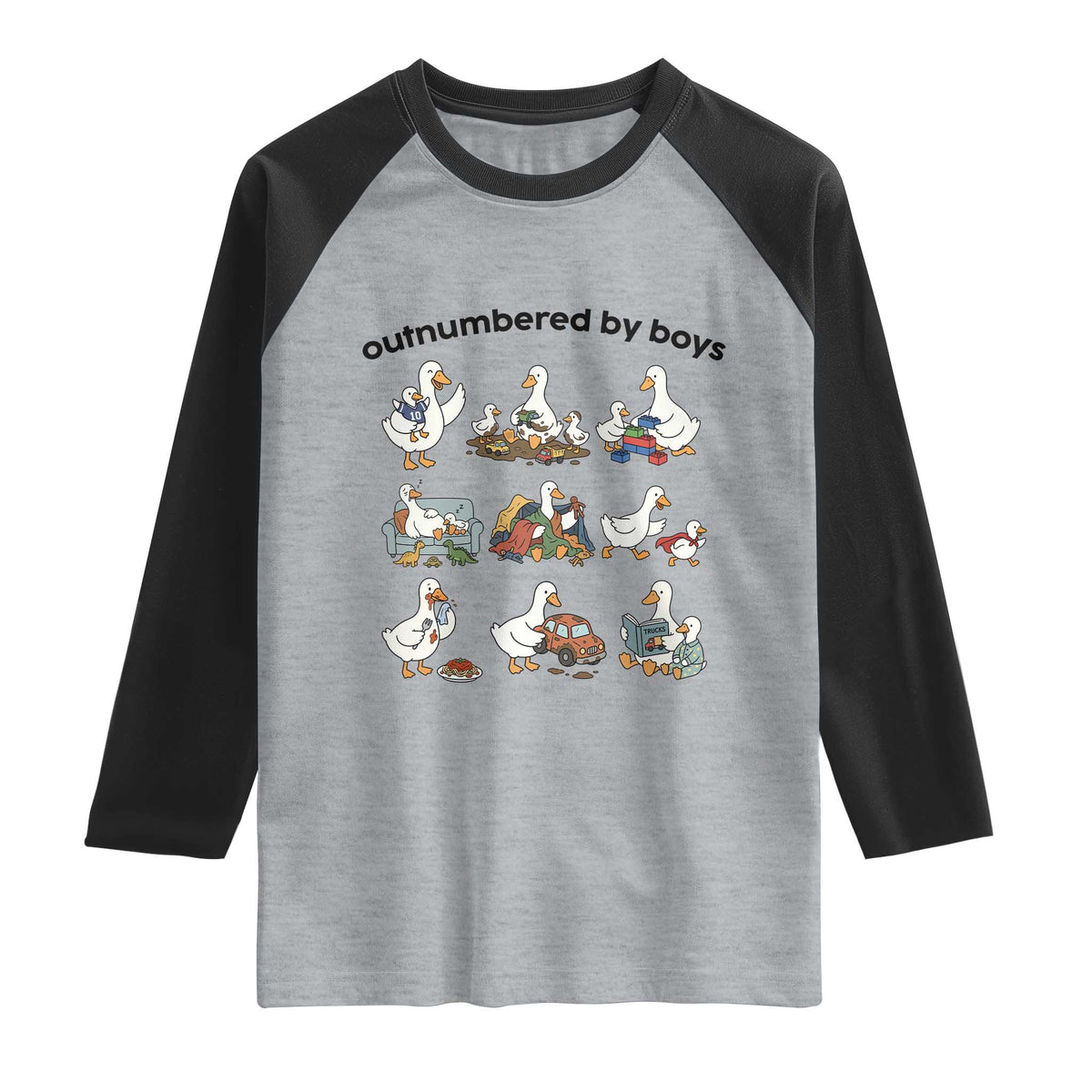 Outnumbered By Boys Funny Goose Mom Life Raglan Shirt Chaos Coordinator Motherhood Mothers Day Gag Gift