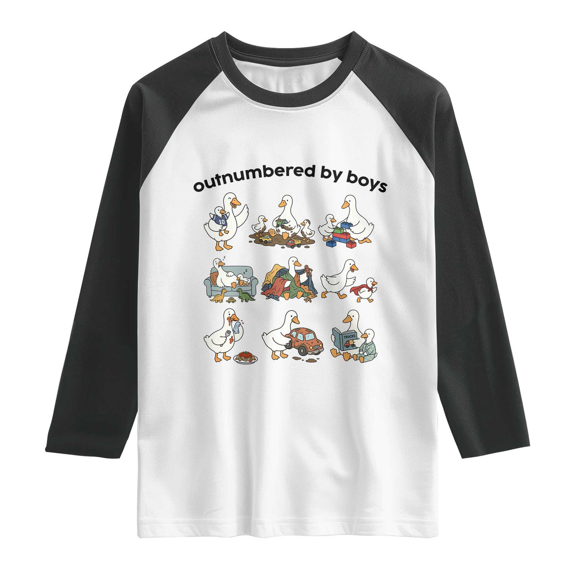 Outnumbered By Boys Funny Goose Mom Life Raglan Shirt Chaos Coordinator Motherhood Mothers Day Gag Gift