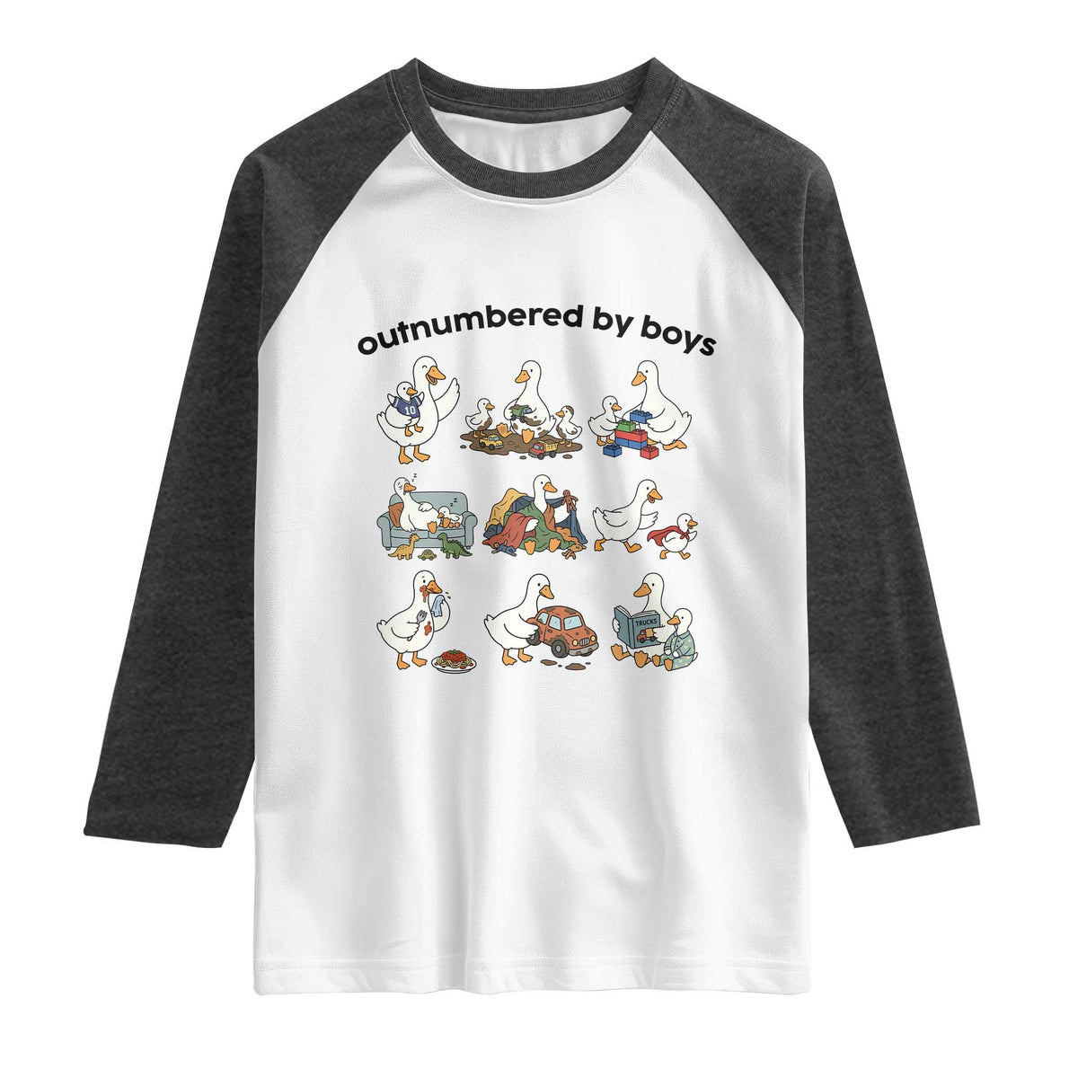 Outnumbered By Boys Funny Goose Mom Life Raglan Shirt Chaos Coordinator Motherhood Mothers Day Gag Gift