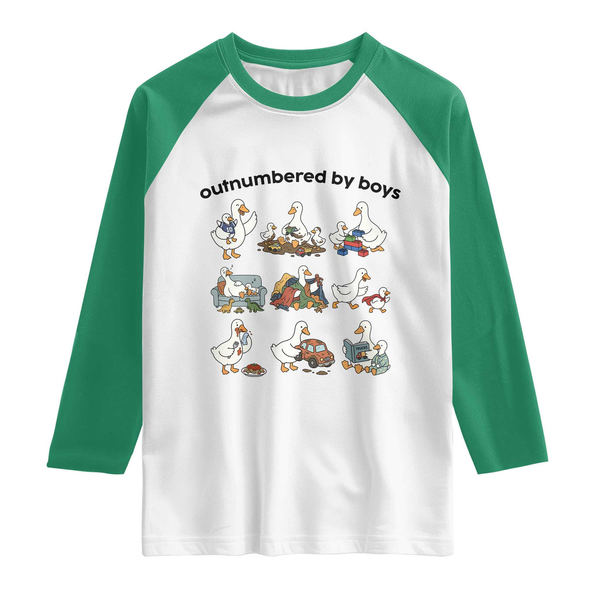 Outnumbered By Boys Funny Goose Mom Life Raglan Shirt Chaos Coordinator Motherhood Mothers Day Gag Gift