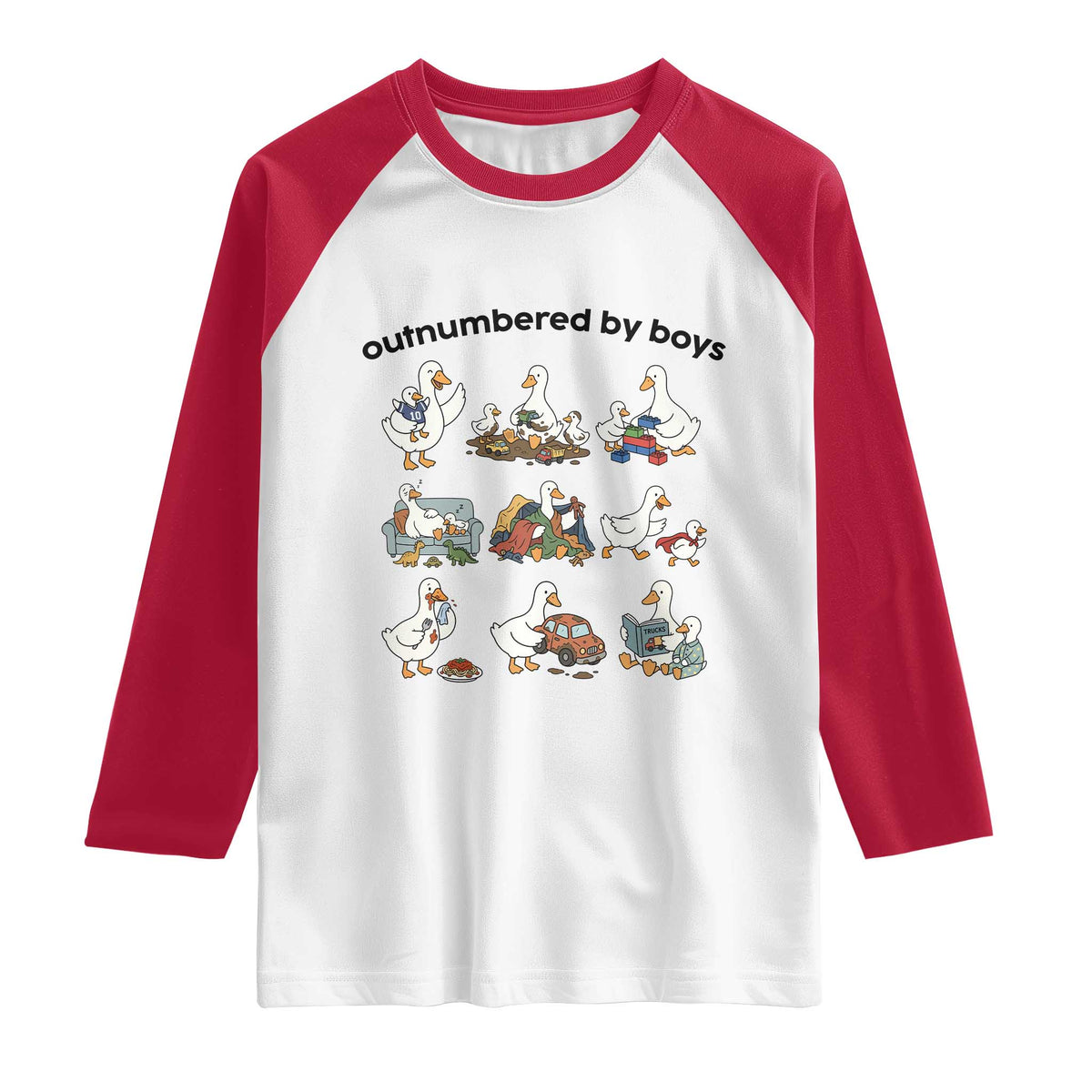 Outnumbered By Boys Funny Goose Mom Life Raglan Shirt Chaos Coordinator Motherhood Mothers Day Gag Gift