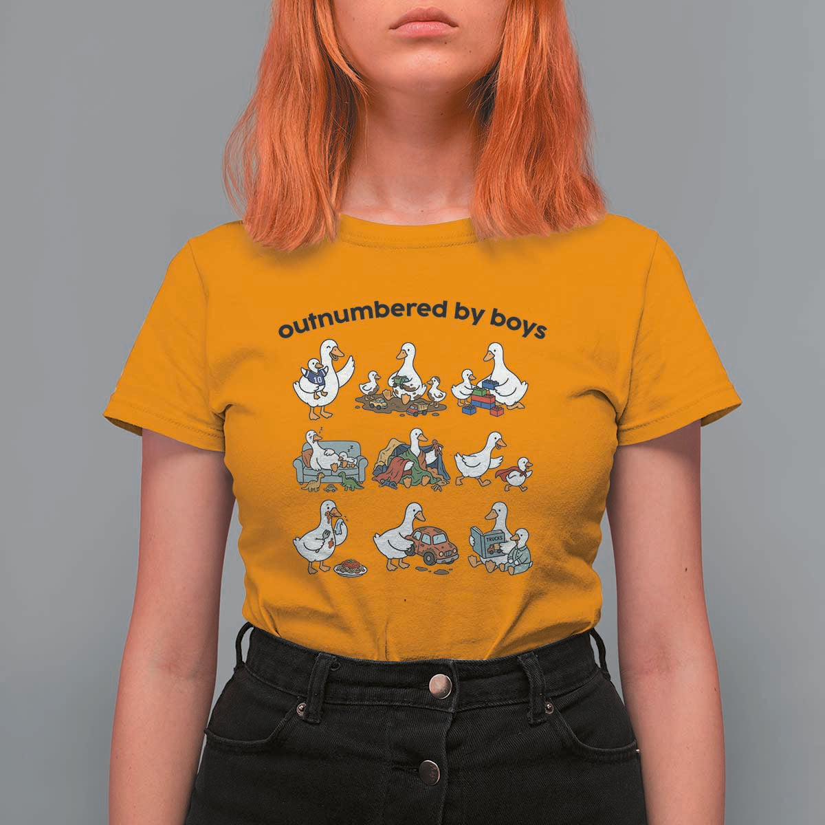 Outnumbered By Boys Funny Goose Mom Life T Shirt For Women Chaos Coordinator Motherhood Mothers Day Gag Gift