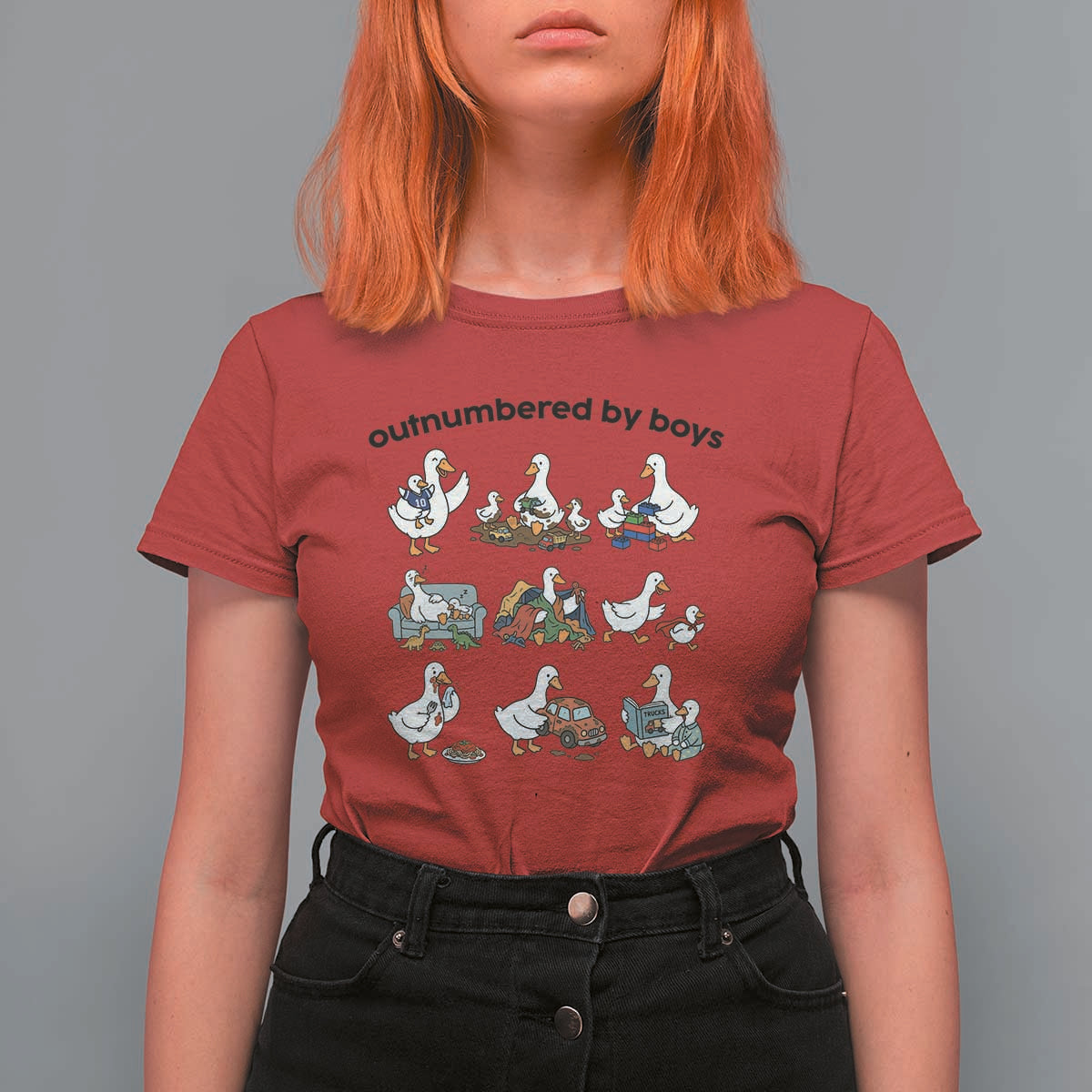 Outnumbered By Boys Funny Goose Mom Life T Shirt For Women Chaos Coordinator Motherhood Mothers Day Gag Gift