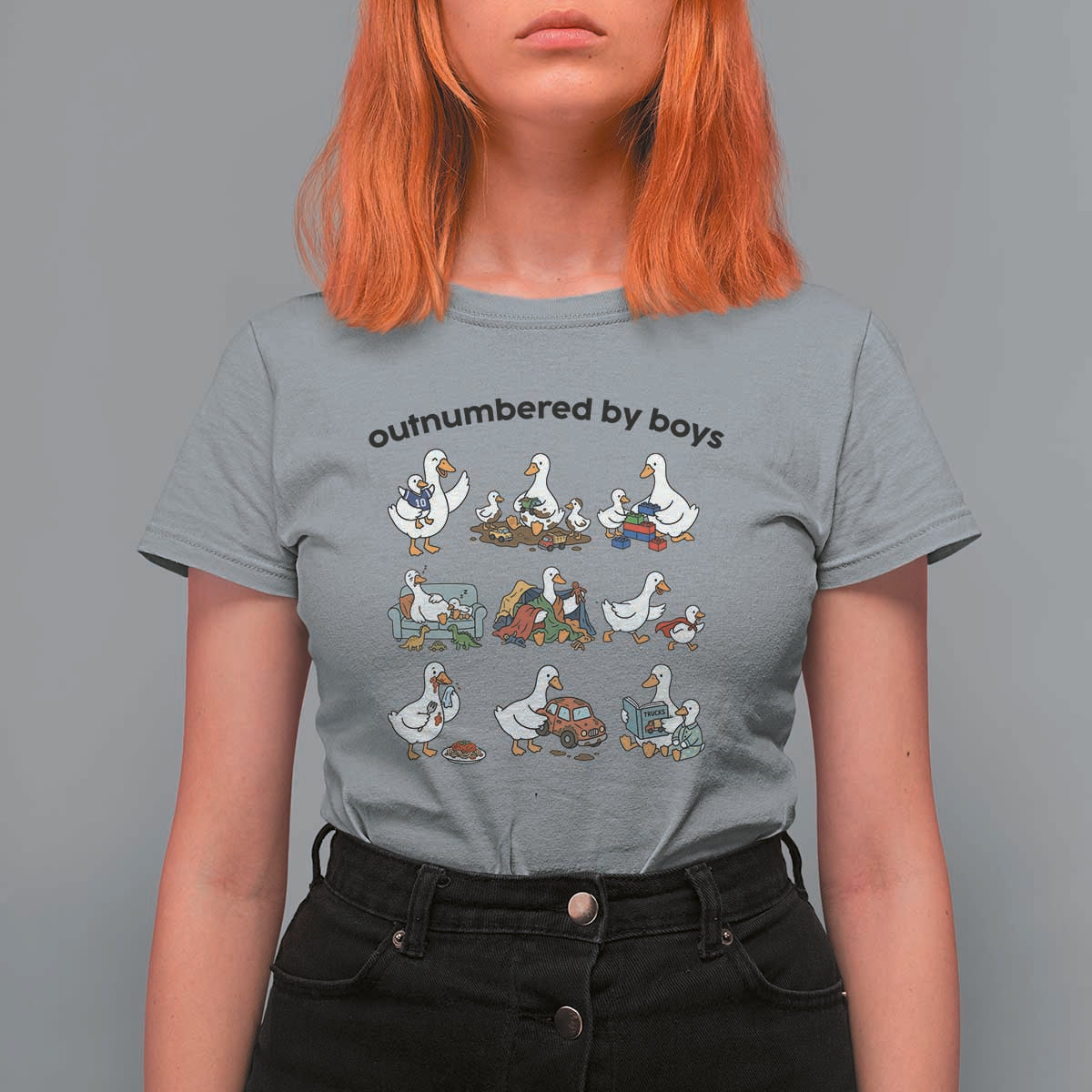 Outnumbered By Boys Funny Goose Mom Life T Shirt For Women Chaos Coordinator Motherhood Mothers Day Gag Gift