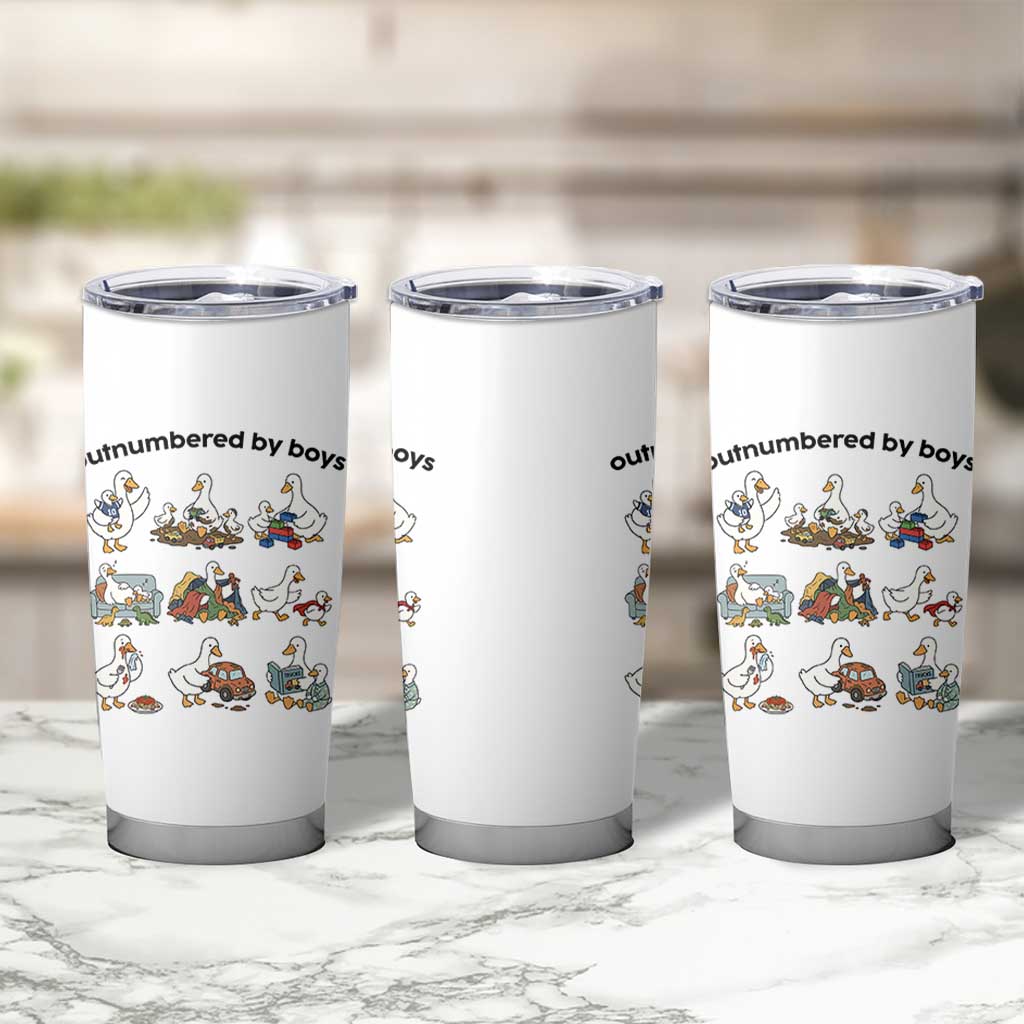 Outnumbered By Boys Funny Goose Mom Life Tumbler Cup Chaos Coordinator Motherhood Mothers Day Gag Gift