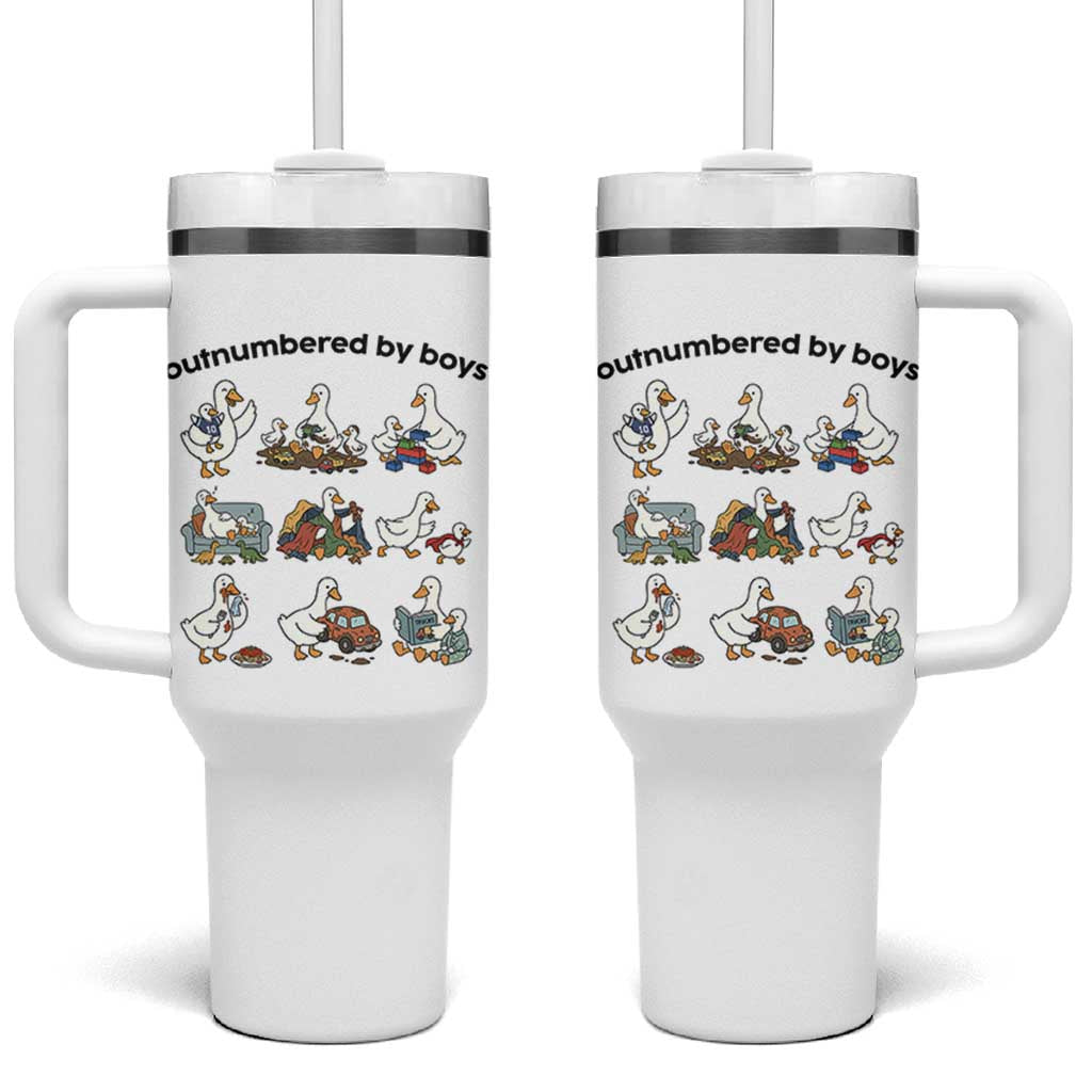 Outnumbered By Boys Funny Goose Mom Life Tumbler With Handle Chaos Coordinator Motherhood Mothers Day Gag Gift