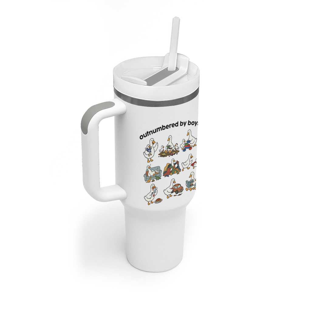 Outnumbered By Boys Funny Goose Mom Life Tumbler With Handle Chaos Coordinator Motherhood Mothers Day Gag Gift