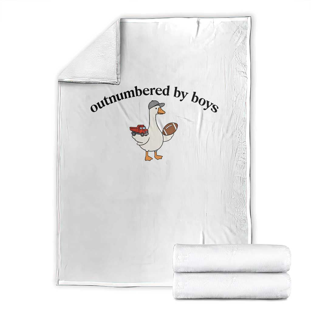 Outnumbered By Boys Cute Goose Sporty Mom Throw Blanket Football and Truck Motherhood Mothers Day Gag Gift