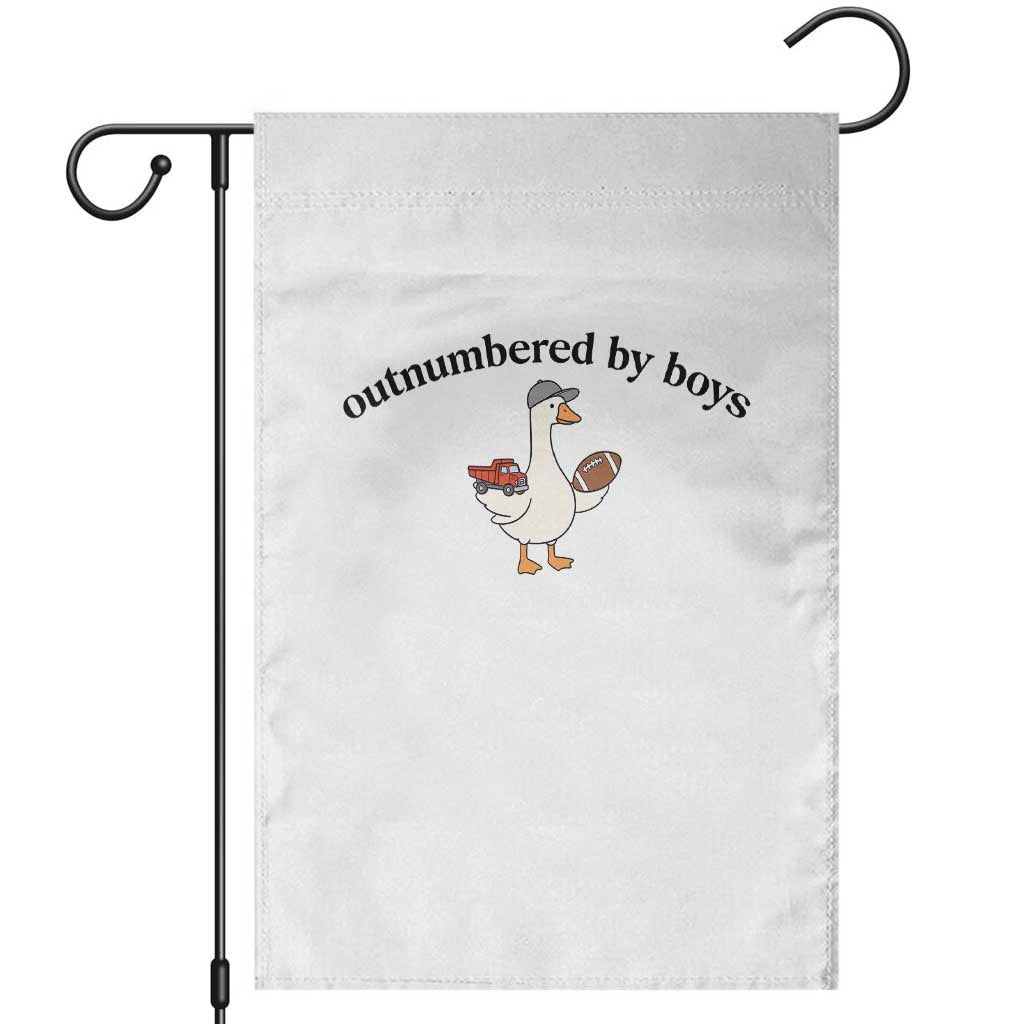 Outnumbered By Boys Cute Goose Sporty Mom Garden Flag Football and Truck Motherhood Mothers Day Gag Gift