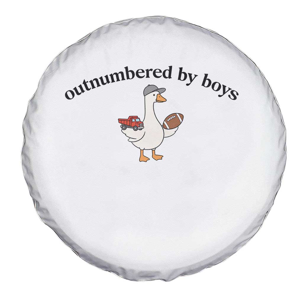Outnumbered By Boys Cute Goose Sporty Mom Spare Tire Cover Football and Truck Motherhood Mothers Day Gag Gift