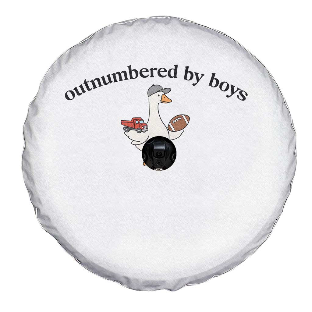 Outnumbered By Boys Cute Goose Sporty Mom Spare Tire Cover Football and Truck Motherhood Mothers Day Gag Gift
