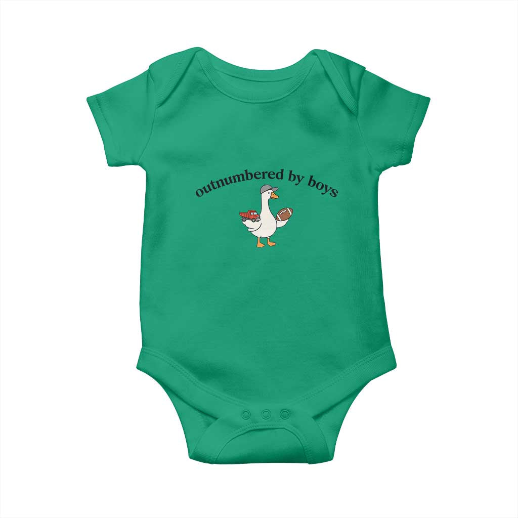 Outnumbered By Boys Cute Goose Sporty Mom Baby Onesie Football and Truck Motherhood Mothers Day Gag Gift