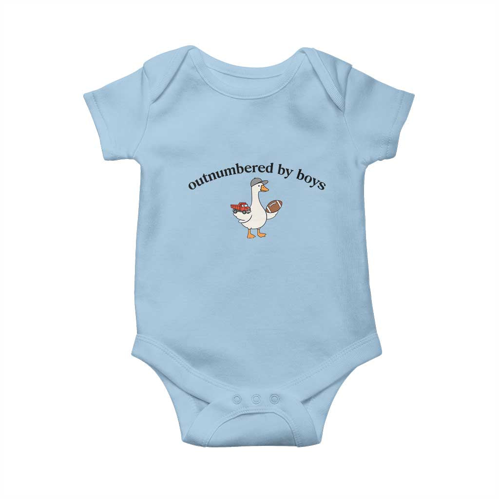 Outnumbered By Boys Cute Goose Sporty Mom Baby Onesie Football and Truck Motherhood Mothers Day Gag Gift