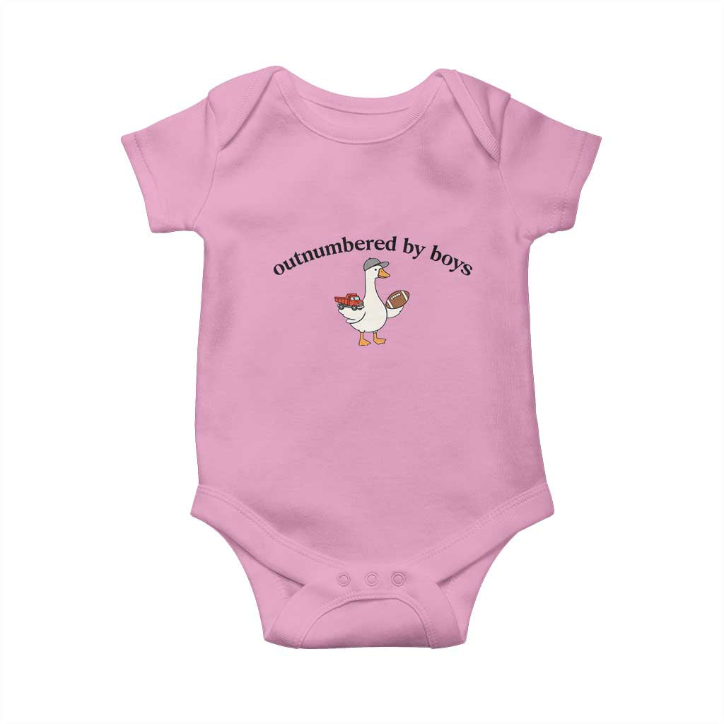 Outnumbered By Boys Cute Goose Sporty Mom Baby Onesie Football and Truck Motherhood Mothers Day Gag Gift