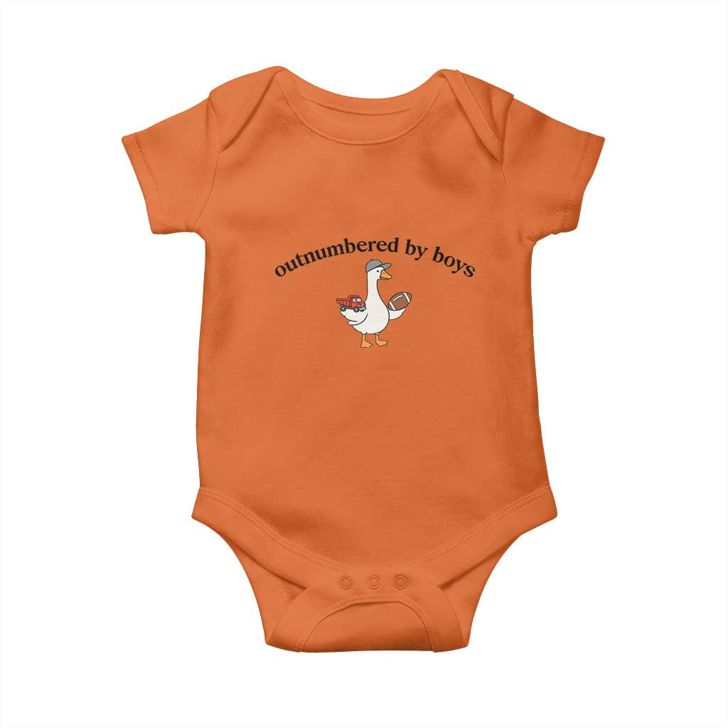 Outnumbered By Boys Cute Goose Sporty Mom Baby Onesie Football and Truck Motherhood Mothers Day Gag Gift