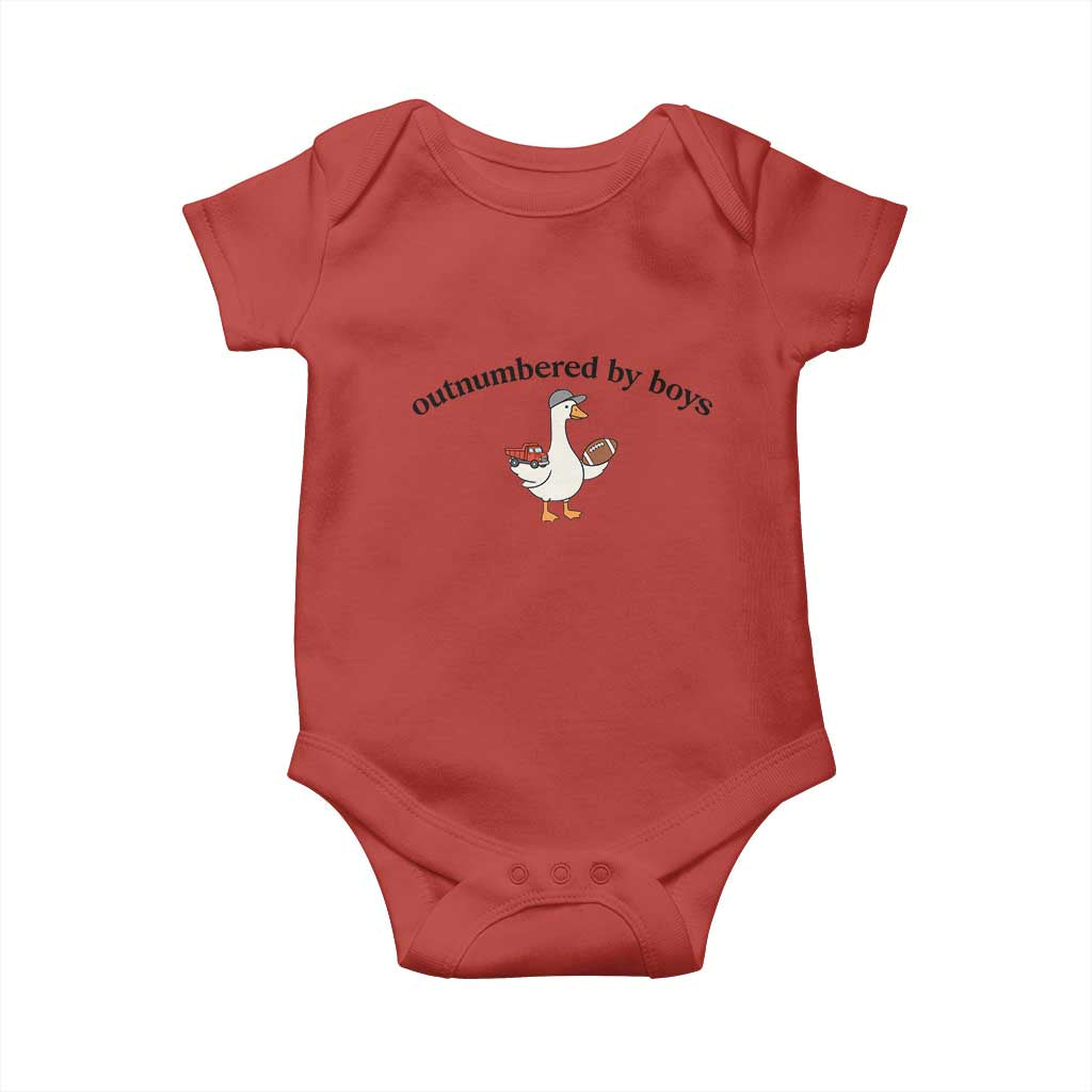 Outnumbered By Boys Cute Goose Sporty Mom Baby Onesie Football and Truck Motherhood Mothers Day Gag Gift