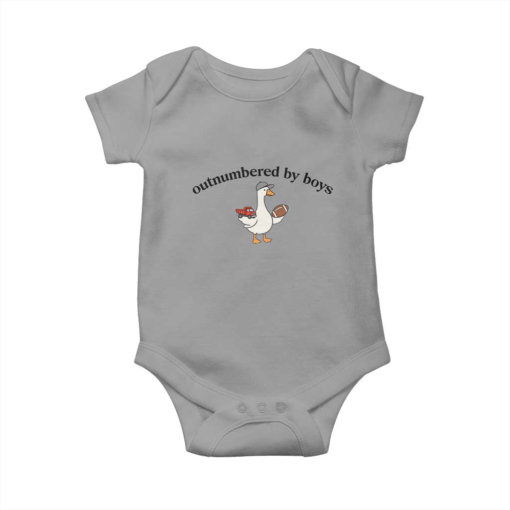 Outnumbered By Boys Cute Goose Sporty Mom Baby Onesie Football and Truck Motherhood Mothers Day Gag Gift