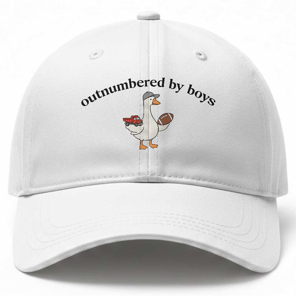 Outnumbered By Boys Cute Goose Sporty Mom Baseball Cap Football and Truck Motherhood Mothers Day Gag Gift