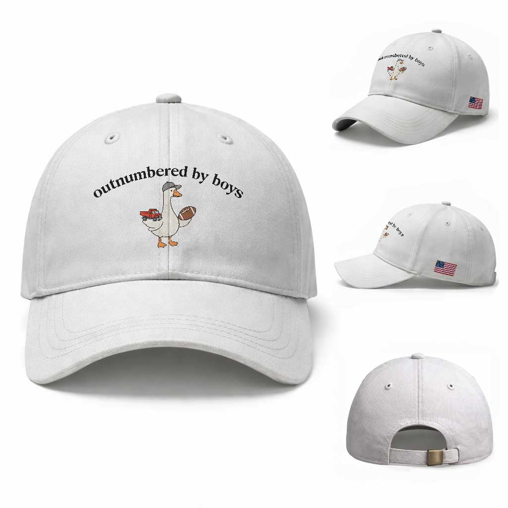 Outnumbered By Boys Cute Goose Sporty Mom Baseball Cap Football and Truck Motherhood Mothers Day Gag Gift