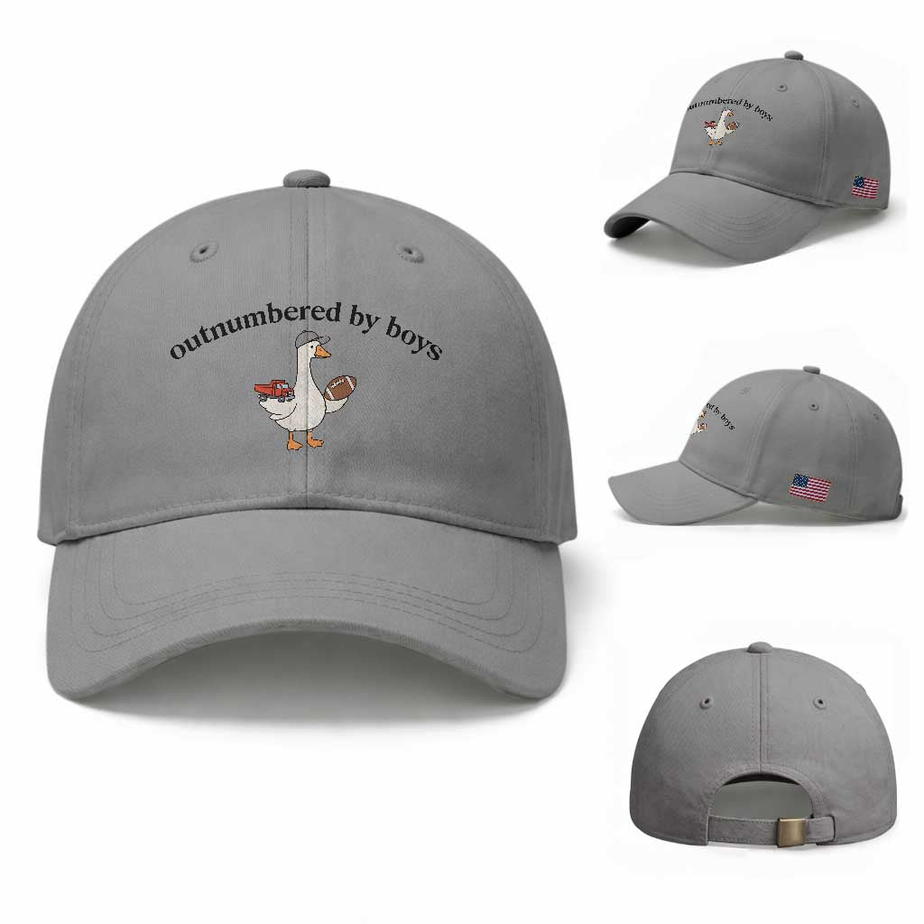 Outnumbered By Boys Cute Goose Sporty Mom Baseball Cap Football and Truck Motherhood Mothers Day Gag Gift