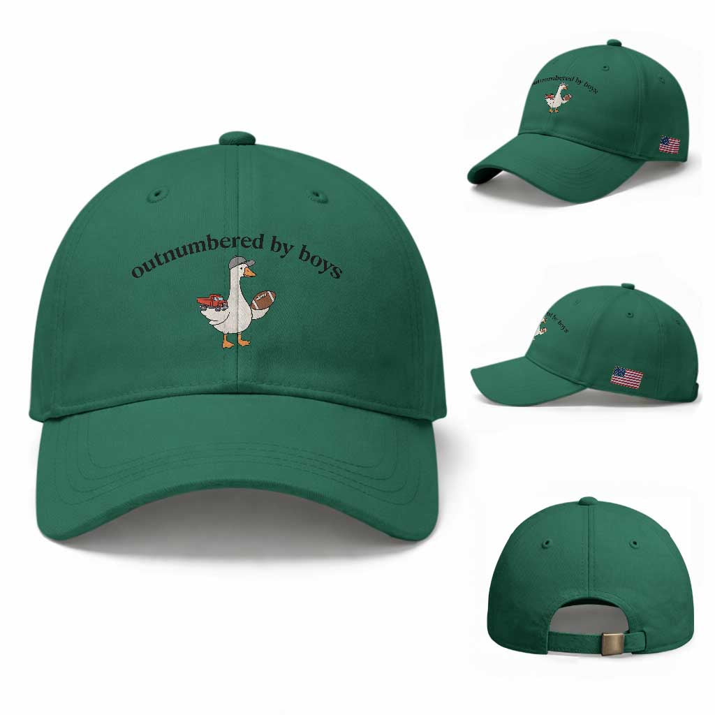 Outnumbered By Boys Cute Goose Sporty Mom Baseball Cap Football and Truck Motherhood Mothers Day Gag Gift