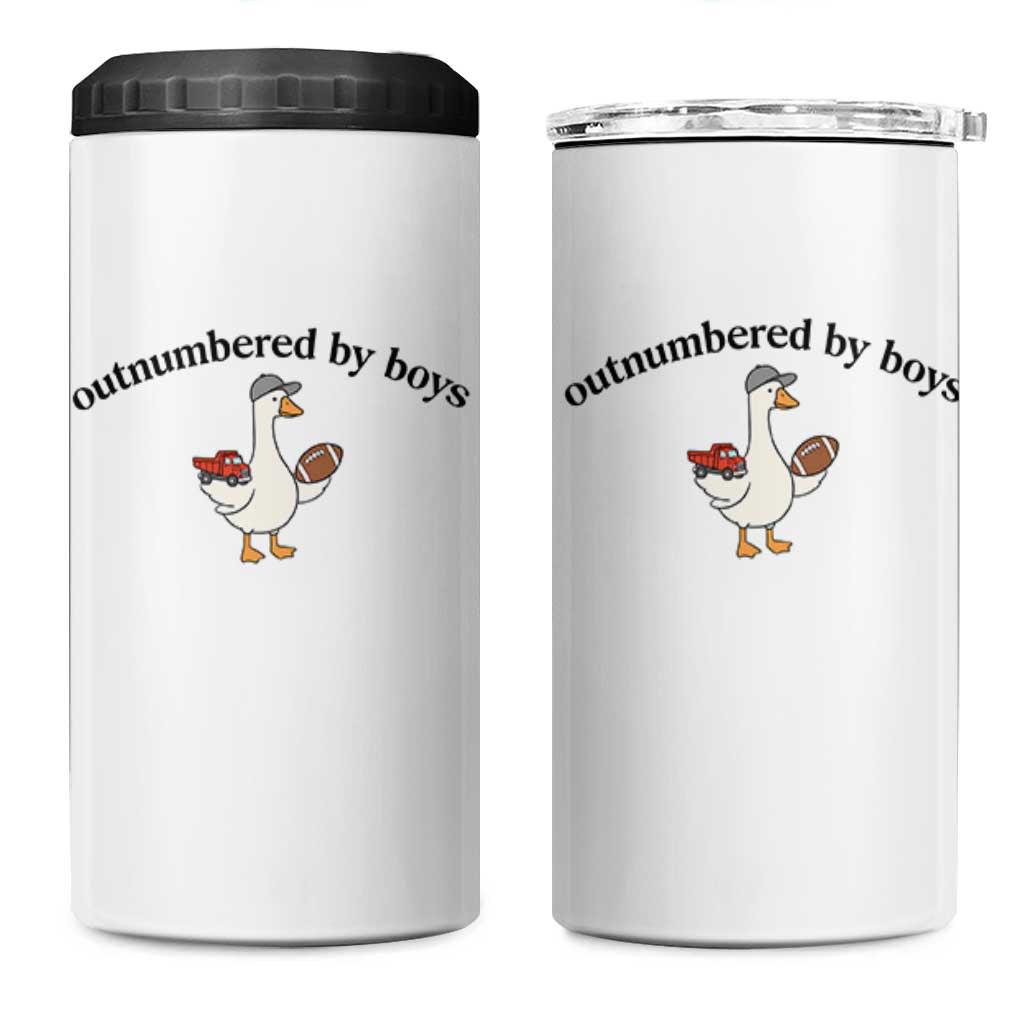 Outnumbered By Boys Cute Goose Sporty Mom 4 in 1 Can Cooler Tumbler Football and Truck Motherhood Mothers Day Gag Gift