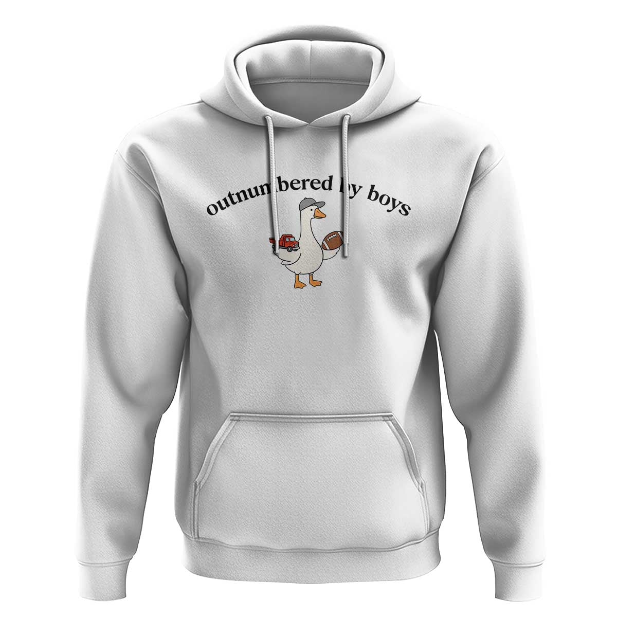 Outnumbered By Boys Cute Goose Sporty Mom Hoodie Football and Truck Motherhood Mothers Day Gag Gift