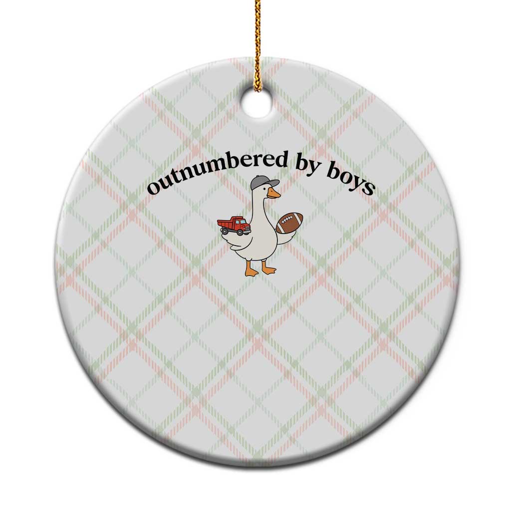 Outnumbered By Boys Cute Goose Sporty Mom Ceramic Ornament Football and Truck Motherhood Mothers Day Gag Gift