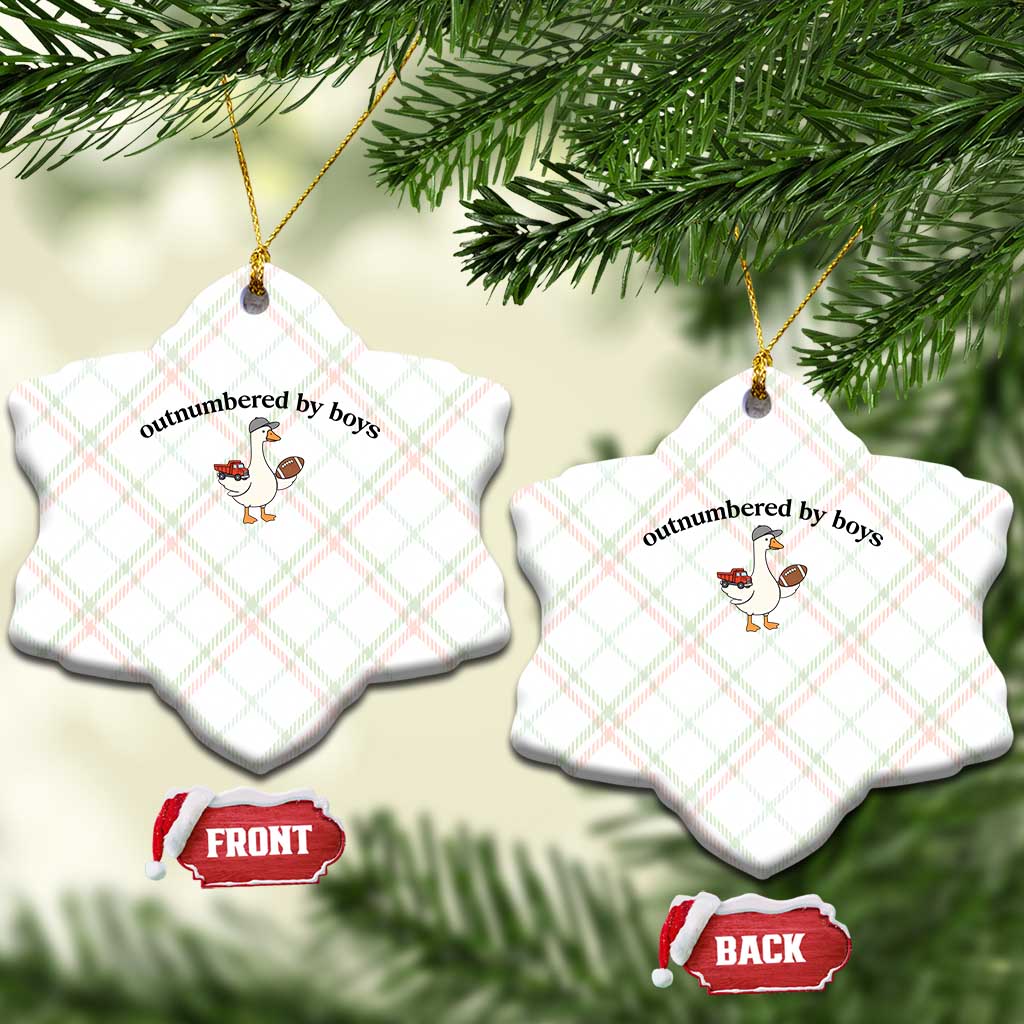 Outnumbered By Boys Cute Goose Sporty Mom Ceramic Ornament Football and Truck Motherhood Mothers Day Gag Gift