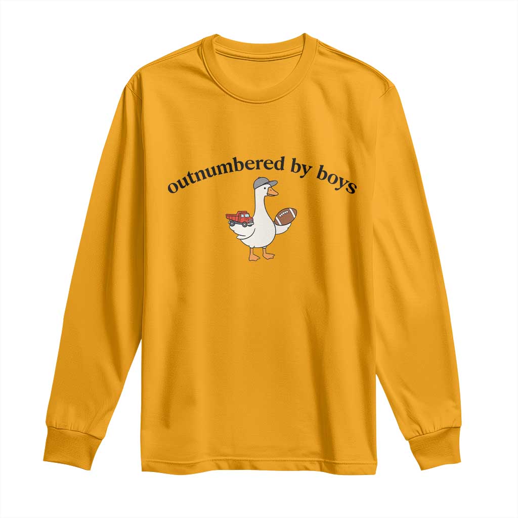 Outnumbered By Boys Cute Goose Sporty Mom Long Sleeve Shirt Football and Truck Motherhood Mothers Day Gag Gift
