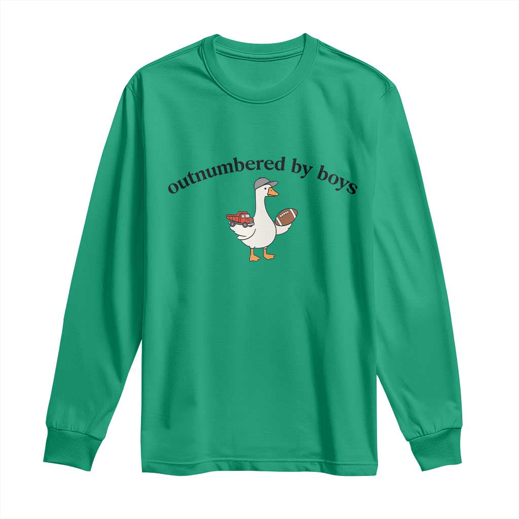 Outnumbered By Boys Cute Goose Sporty Mom Long Sleeve Shirt Football and Truck Motherhood Mothers Day Gag Gift