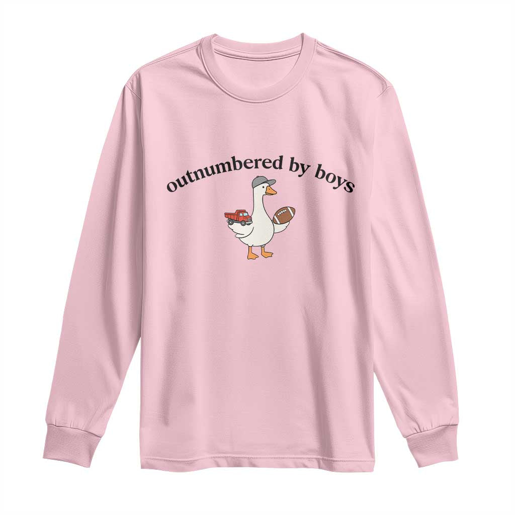 Outnumbered By Boys Cute Goose Sporty Mom Long Sleeve Shirt Football and Truck Motherhood Mothers Day Gag Gift