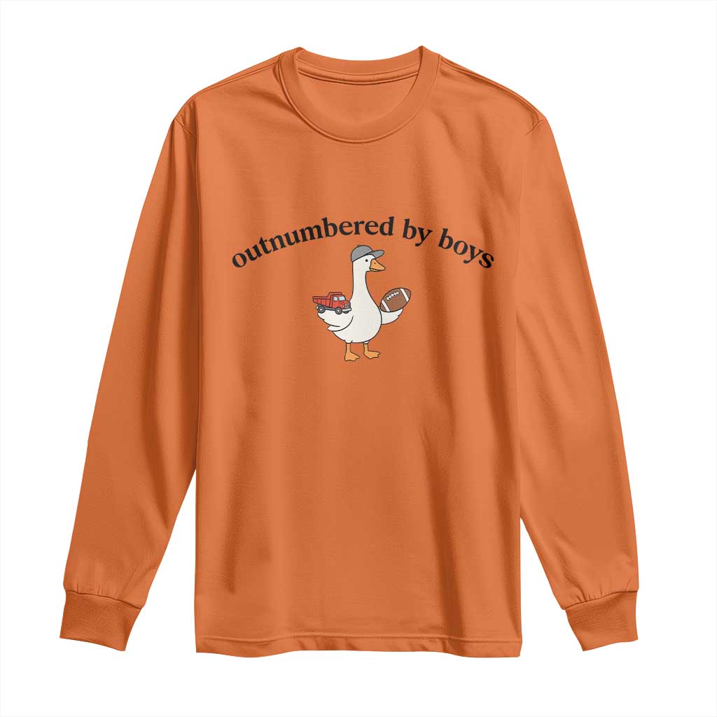 Outnumbered By Boys Cute Goose Sporty Mom Long Sleeve Shirt Football and Truck Motherhood Mothers Day Gag Gift