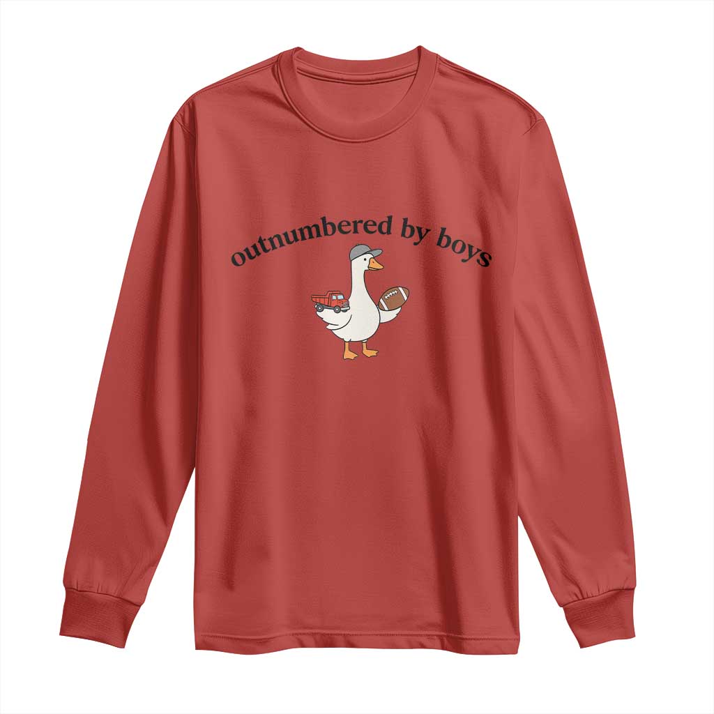 Outnumbered By Boys Cute Goose Sporty Mom Long Sleeve Shirt Football and Truck Motherhood Mothers Day Gag Gift