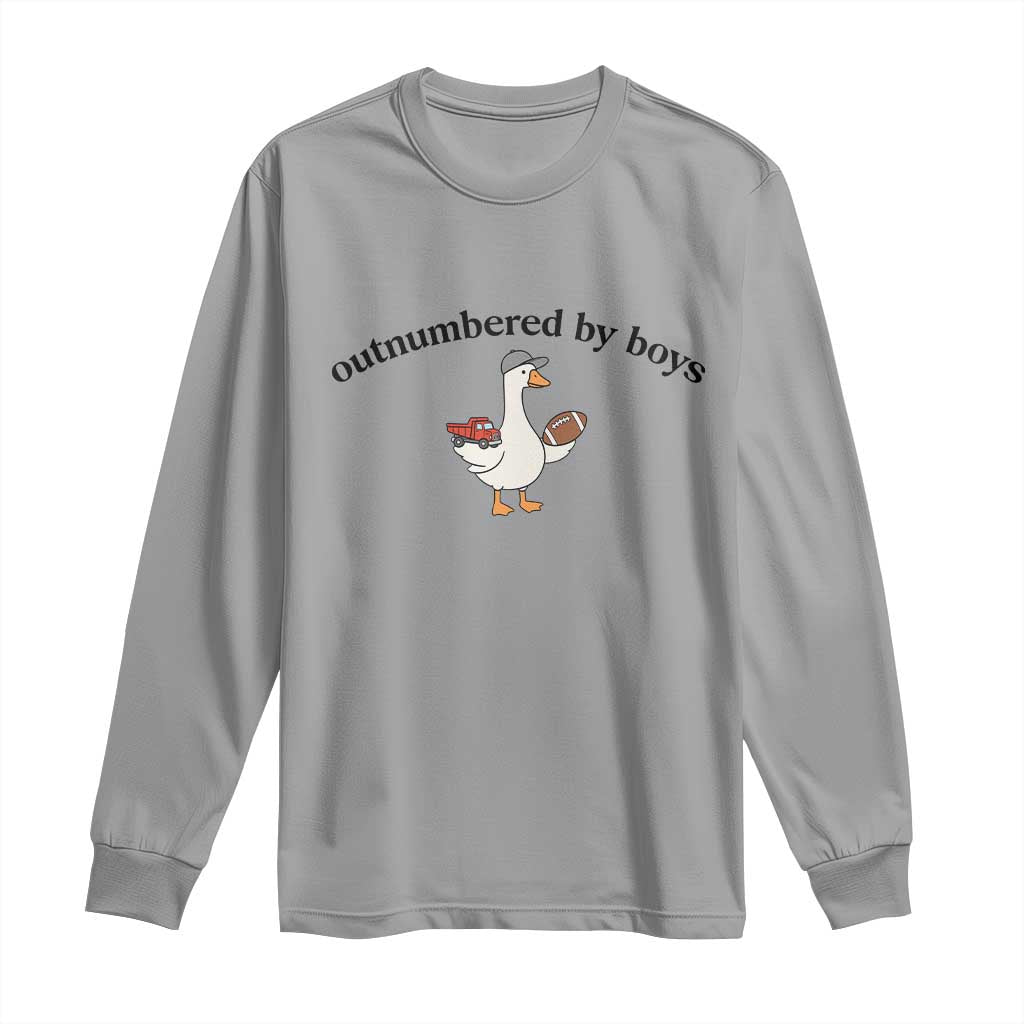 Outnumbered By Boys Cute Goose Sporty Mom Long Sleeve Shirt Football and Truck Motherhood Mothers Day Gag Gift