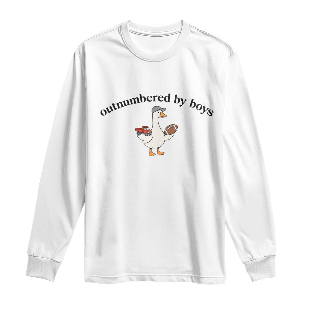 Outnumbered By Boys Cute Goose Sporty Mom Long Sleeve Shirt Football and Truck Motherhood Mothers Day Gag Gift