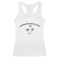 Outnumbered By Boys Cute Goose Sporty Mom Racerback Tank Top Football and Truck Motherhood Mothers Day Gag Gift