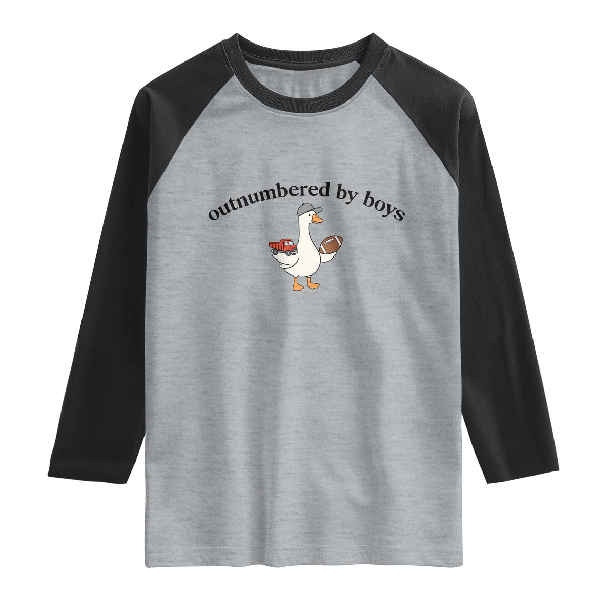 Outnumbered By Boys Cute Goose Sporty Mom Raglan Shirt Football and Truck Motherhood Mothers Day Gag Gift